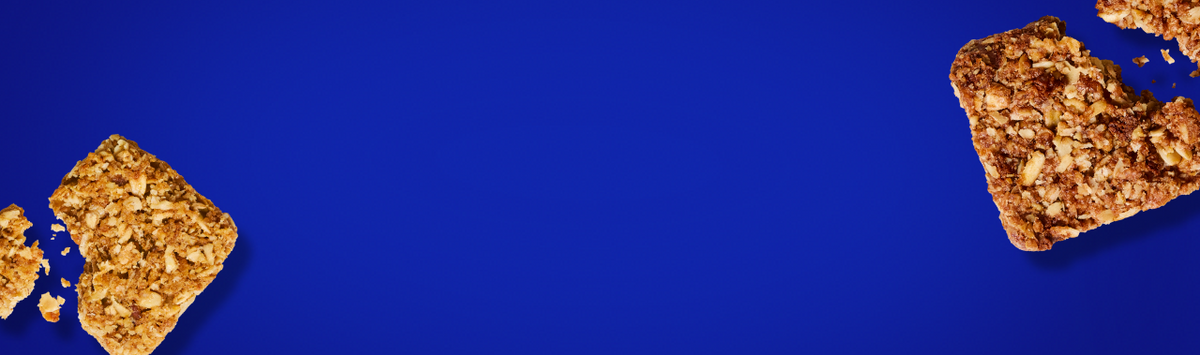 Blue background with two crunchy square pieces on it