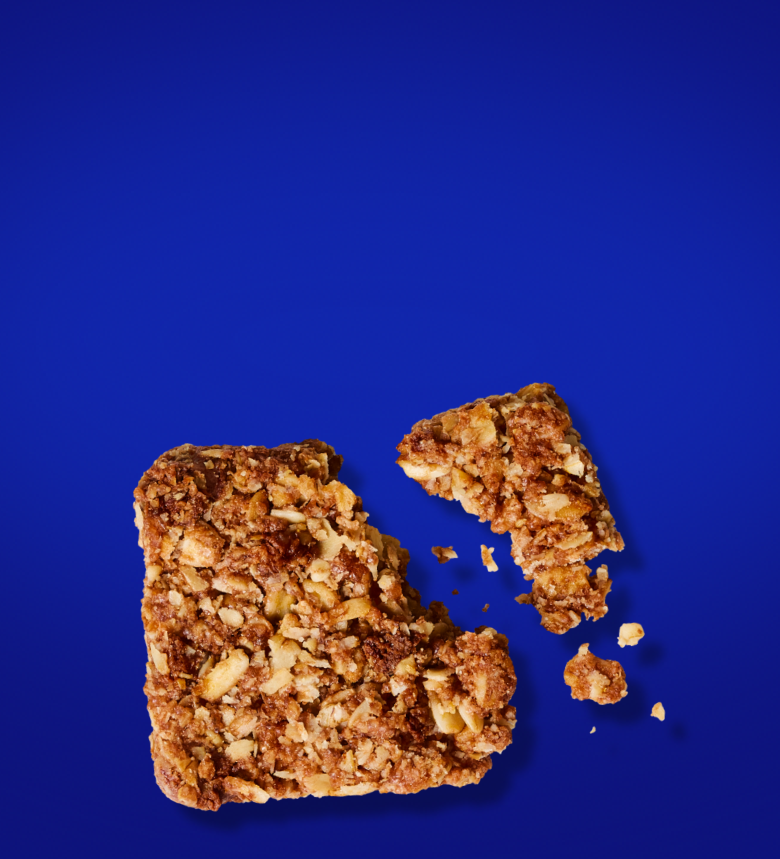 Blue background with two crunchy square pieces on it