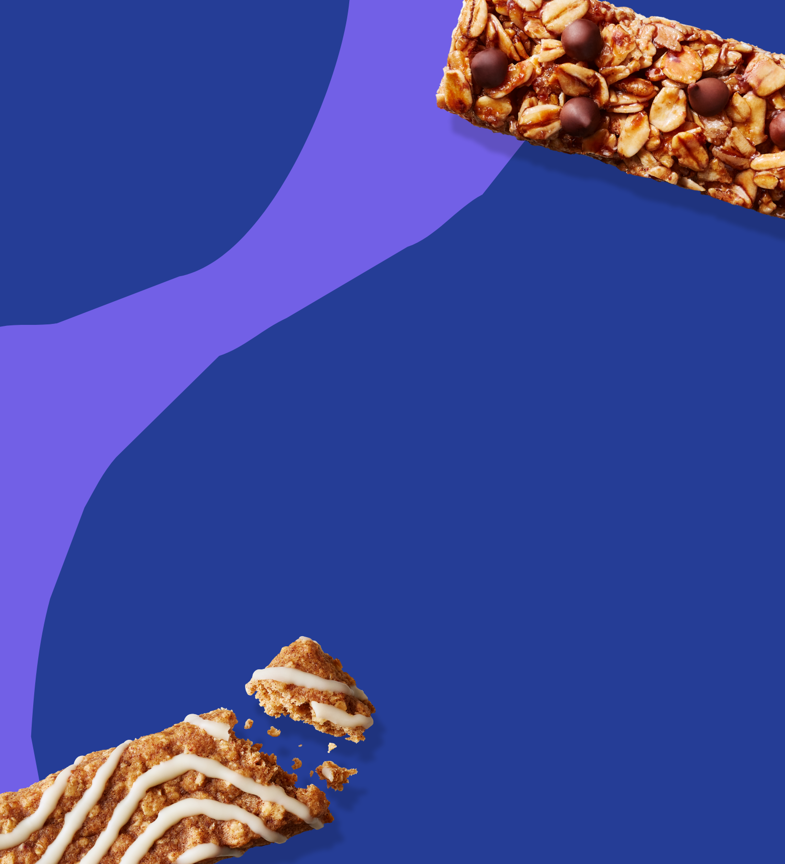 Two granola bars on a vibrant orange and pink abstract background